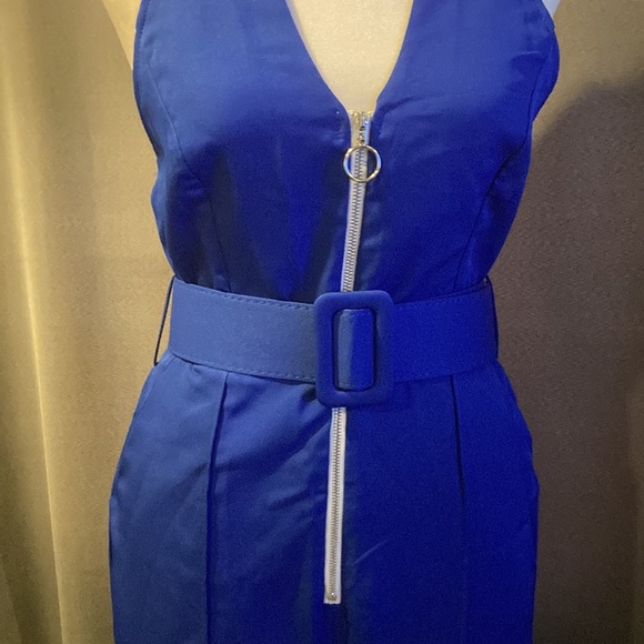 NWT WOMEN SZ L EMMIOL ROYAL BLUE BELTED SLEEVELESS JUMPSUIT - Picture 4 of 14